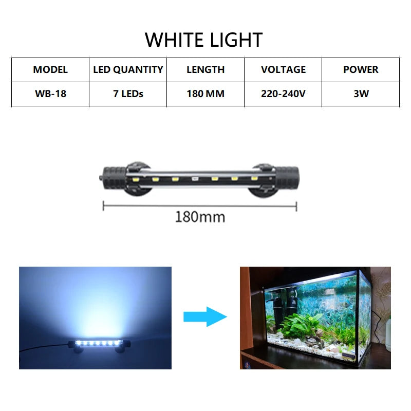 Aquarium Light LED Waterproof Light Underwater Fish Lamp Plant Lamp 18-58CM 220-240V 5730chip
