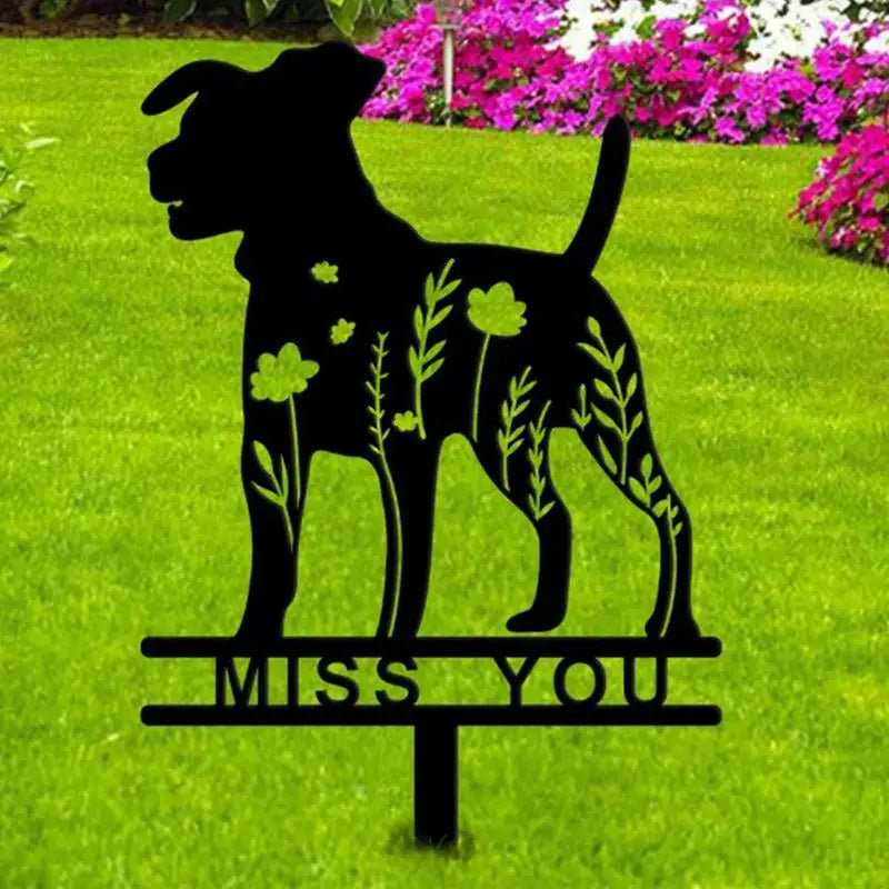 Pet Tombstone Dog Silhouette Marker In Black Engraved Sign Sympathy Sign Iron Pet Headstones For Outdoor Garden Lawn Yard