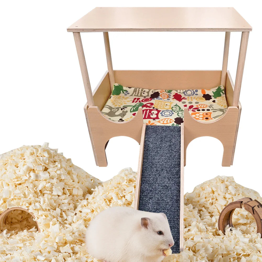 2-Tier Guinea Pig Hideout Wooden Guinea Pigs House with Stairs Habitat Hut