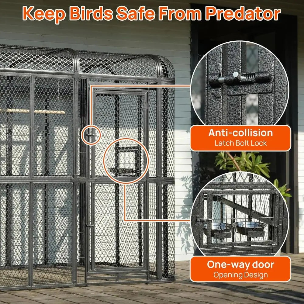 Walk-in Cage 77-inch Heavy Duty Birdcage Outdoor Diamond Grid Aviary Parrot Cage Wide Flight Metal Birdcage