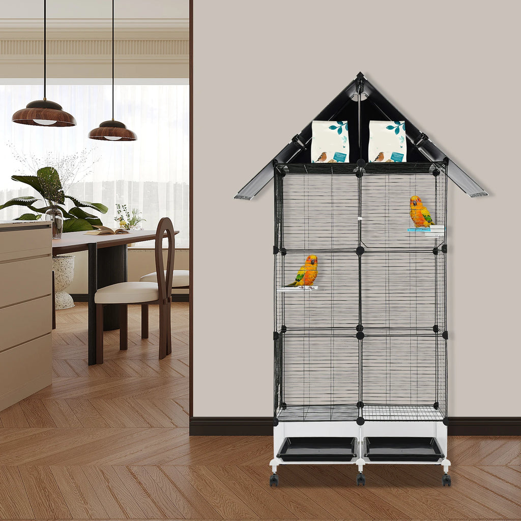 65-inch Bird Cage Large Parrot Cage Birdcage Portable Pet Cages with 6 Universal Wheels & Storage Top,for Lovebirds Cockatiels