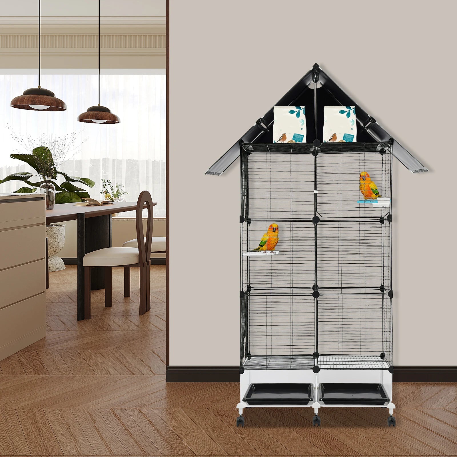 65-inch Bird Cage Large Parrot Cage Birdcage Portable Pet Cages with 6 Universal Wheels & Storage Top,for Lovebirds Cockatiels