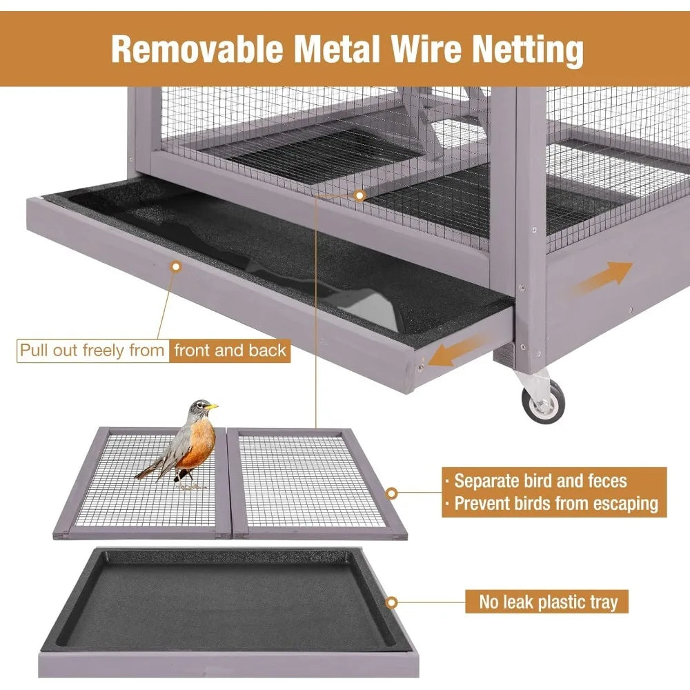Bird Cage Outdoor Parakeet Cage Large Wooden Aviary Cage Indoor Parrot House
