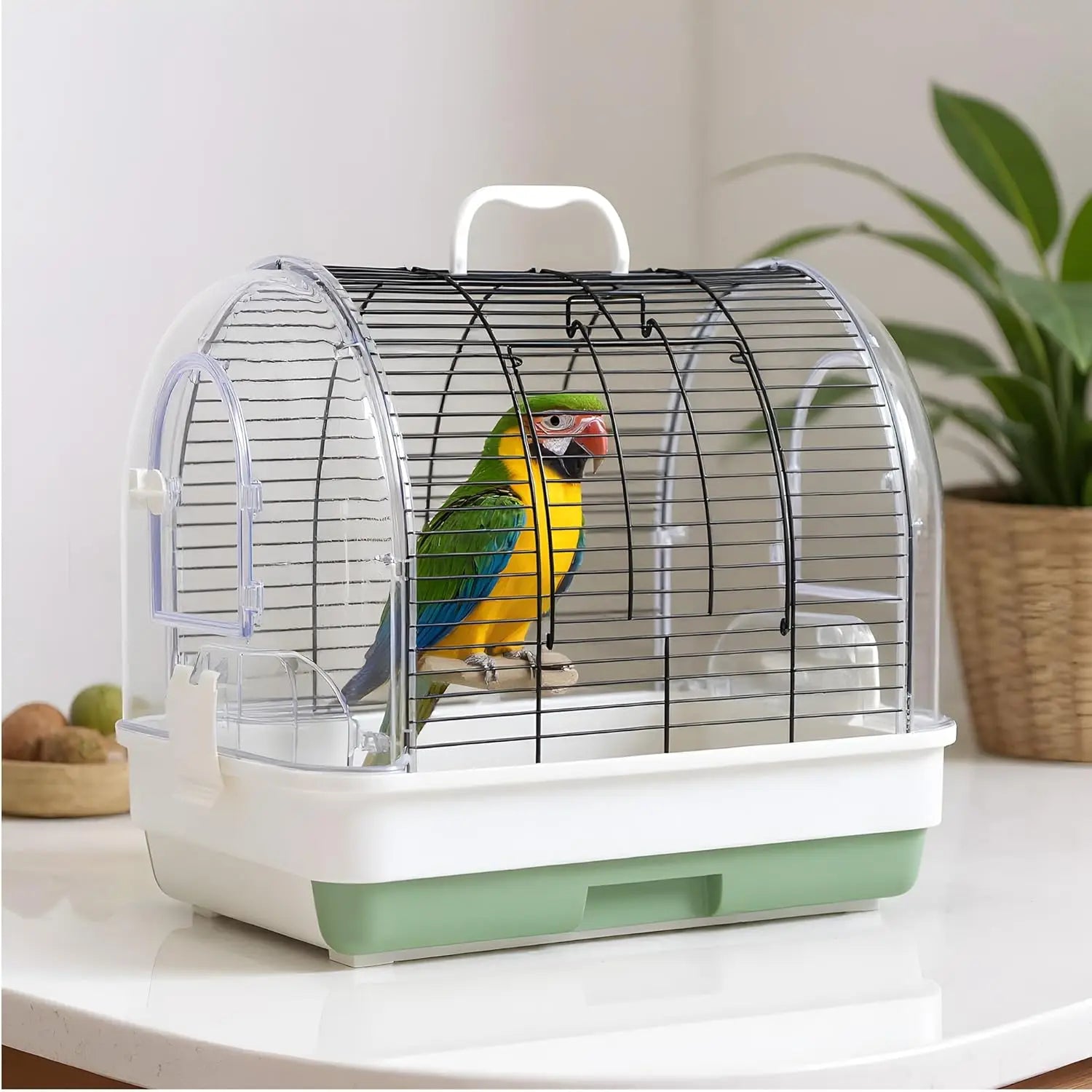 Portable Bird Cage Carrier, Travel Parrot Cage with 2 Perches, 2 Food Bowls and Tray Metal Parakeet Cages