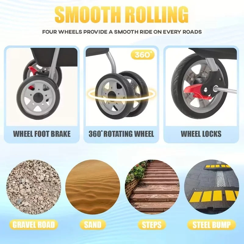 4 Wheel Stroller, Folding Carrier Waterproof Puppy Removable Liner for Small Medium Dogs Cats