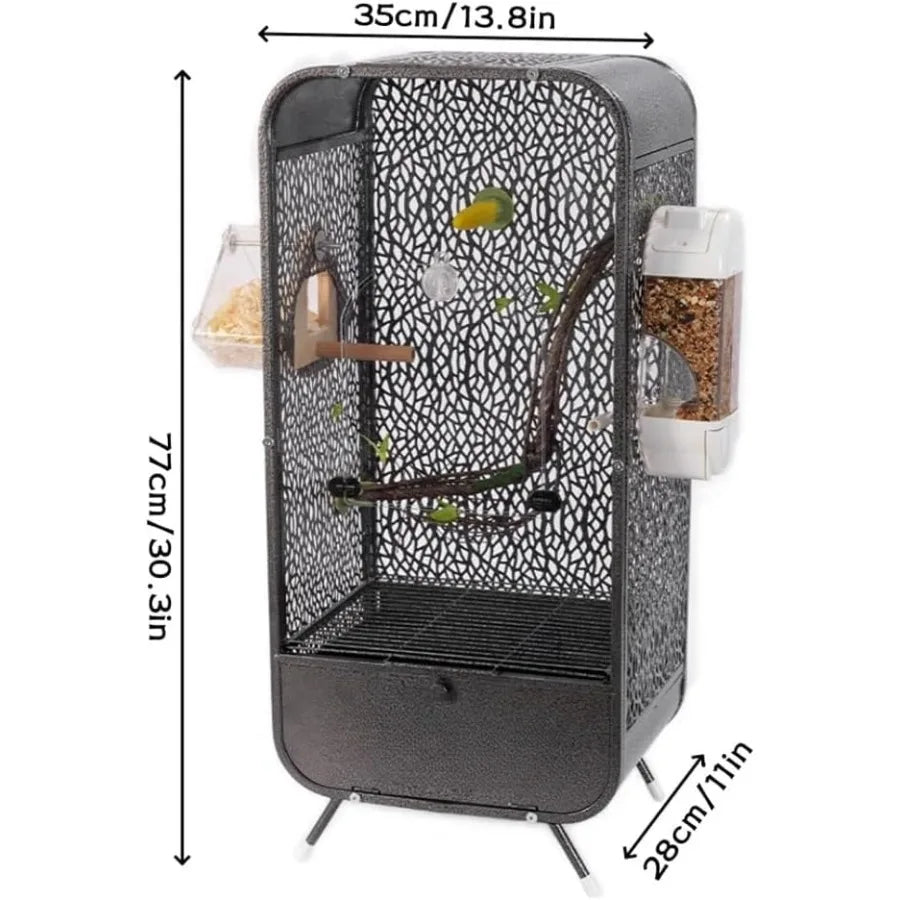 Large 30Inch Parrot Cage with Play Top and Breeding Box Wrought Iron Bird Cage with Rolling Base