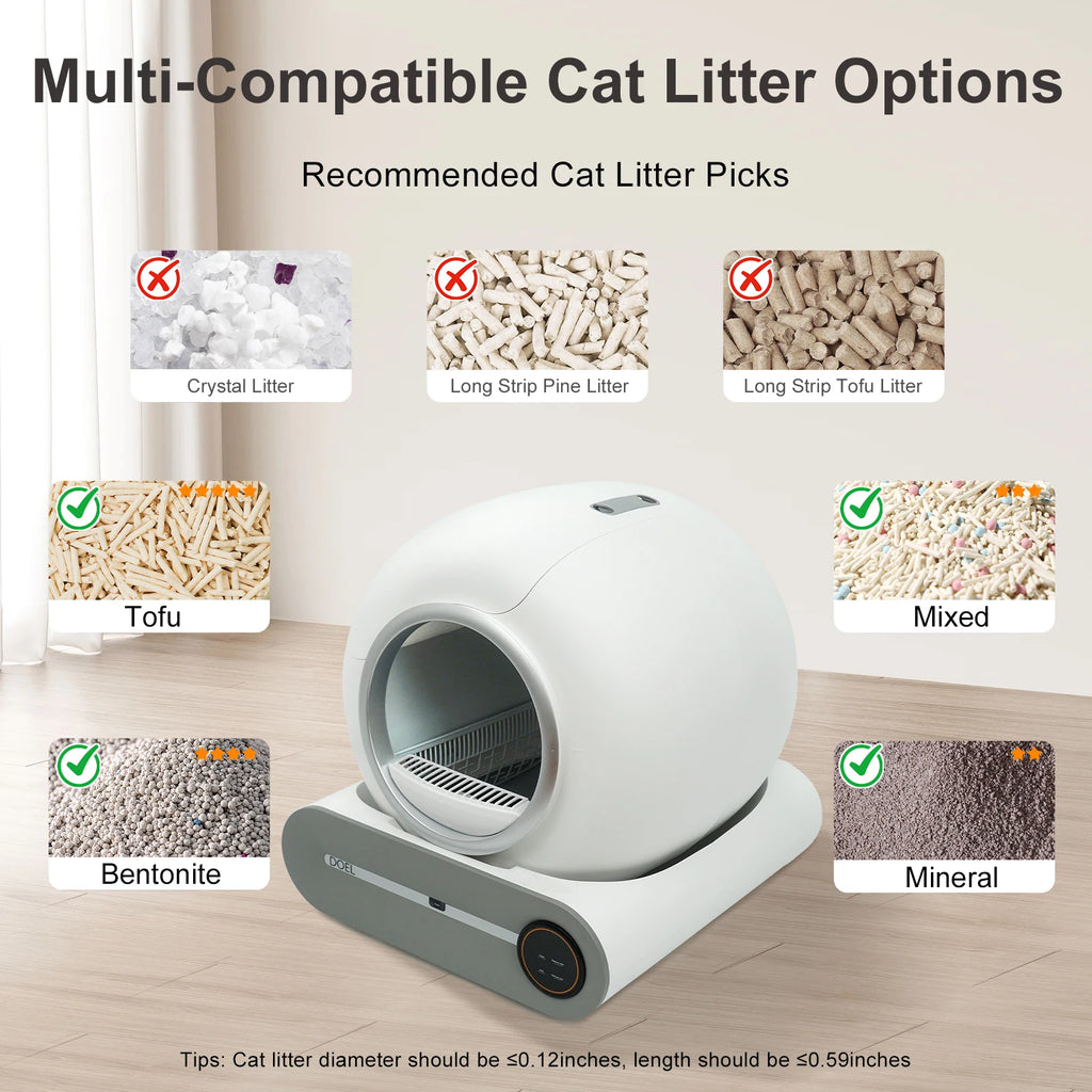 Box 65L Automatic Cat Litter Box w/ Trash Bag & Litter Mat Smart Cat Toilet App Control 2.4G WiFi