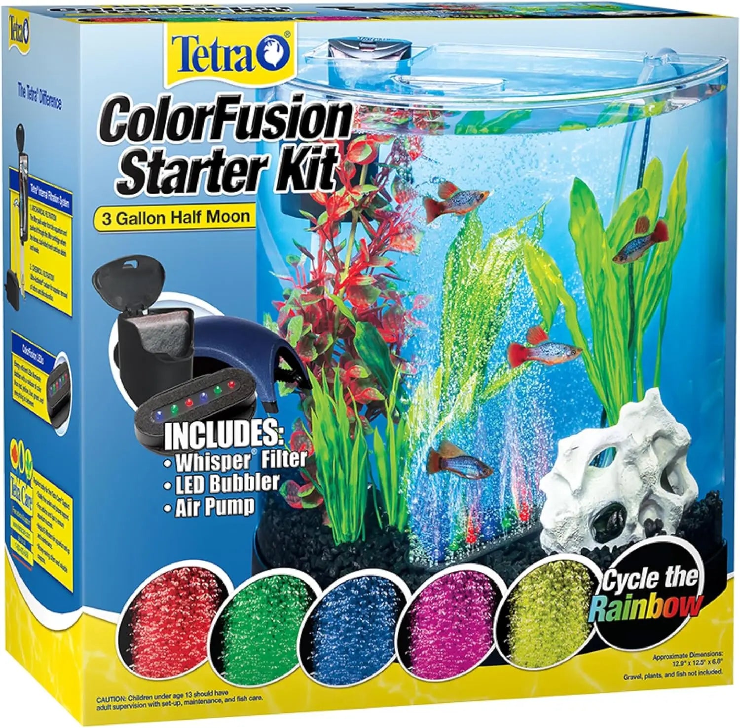 Half Moon 3 Gallon Fish Tank Kit with Filter, Air Pump & Color Changing LED Light for Goldfish and Betta