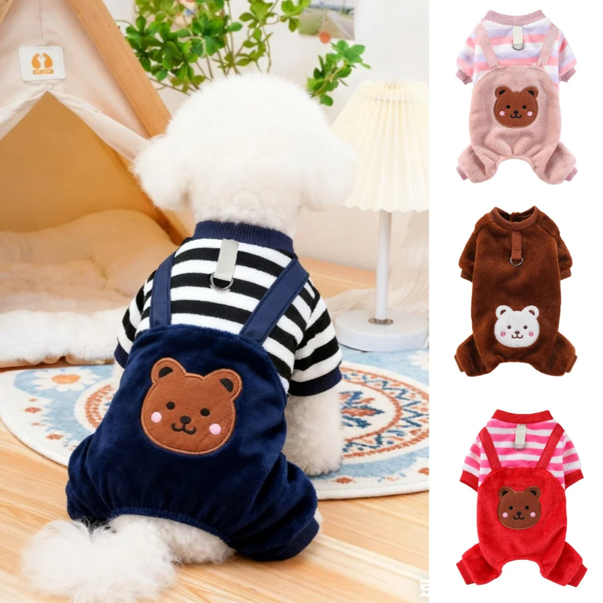 Autumn Winter Pet Dog Soft Fleece Clothes Warm Jumpsuit Coat for Small Medium Large Jacket Sweater with Leash Ring