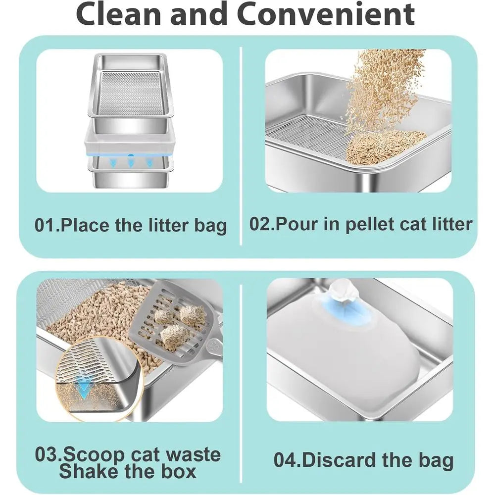 Large Wood Pellet Cat Litter Box with Sifter and Liners - 17.72L x 13.78W x 6H