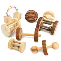 New Cute Rabbit Roller Toys Natural Wooden Pine Dumbells Unicycle Bell Chew Toys