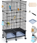 46-Inch Spacious Cage with Wooden Perches, Slide-Out Tray, Water Bottle & Feeder for Parrots and Small Birds