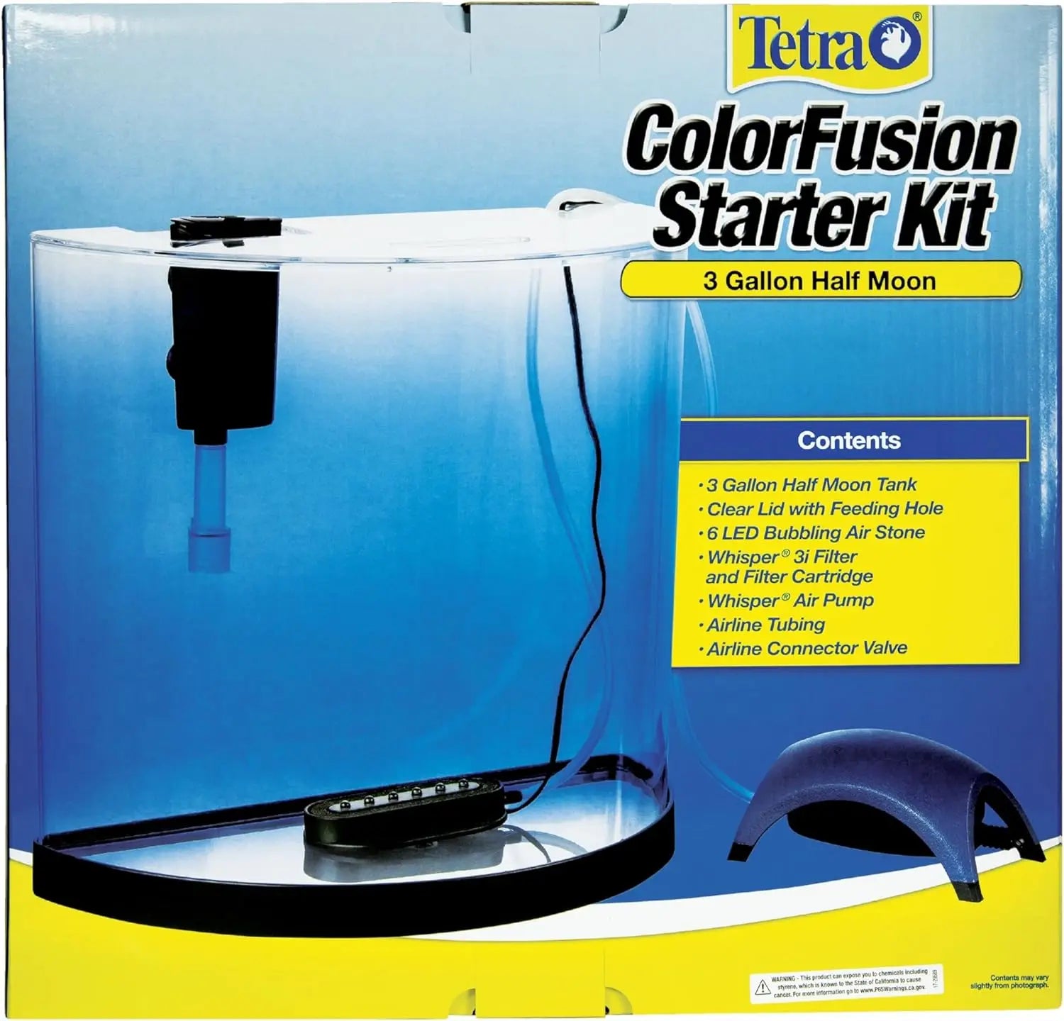 Half Moon 3 Gallon Fish Tank Kit with Filter, Air Pump & Color Changing LED Light for Goldfish and Betta