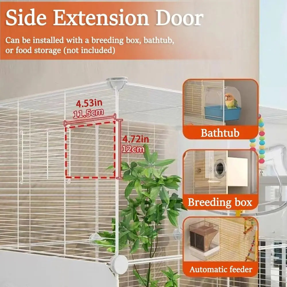 Home Acrylic Large Bird Cage, with Plant Box, Horizontal Wire Mesh, White, 29.1