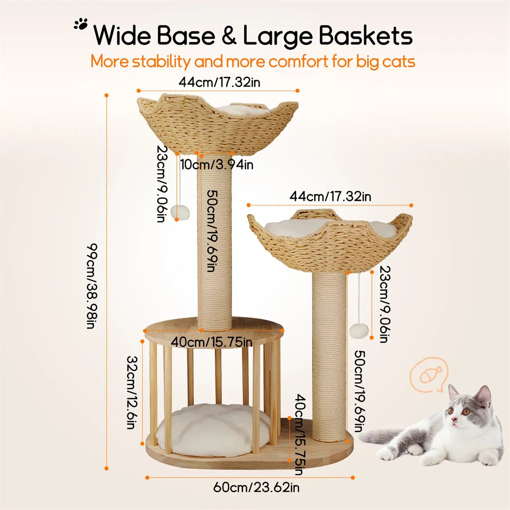 3-Tier Cat Tree do Sisal Rope Scratching Posts and Hanging Toy Tower for Indoor Kitties
