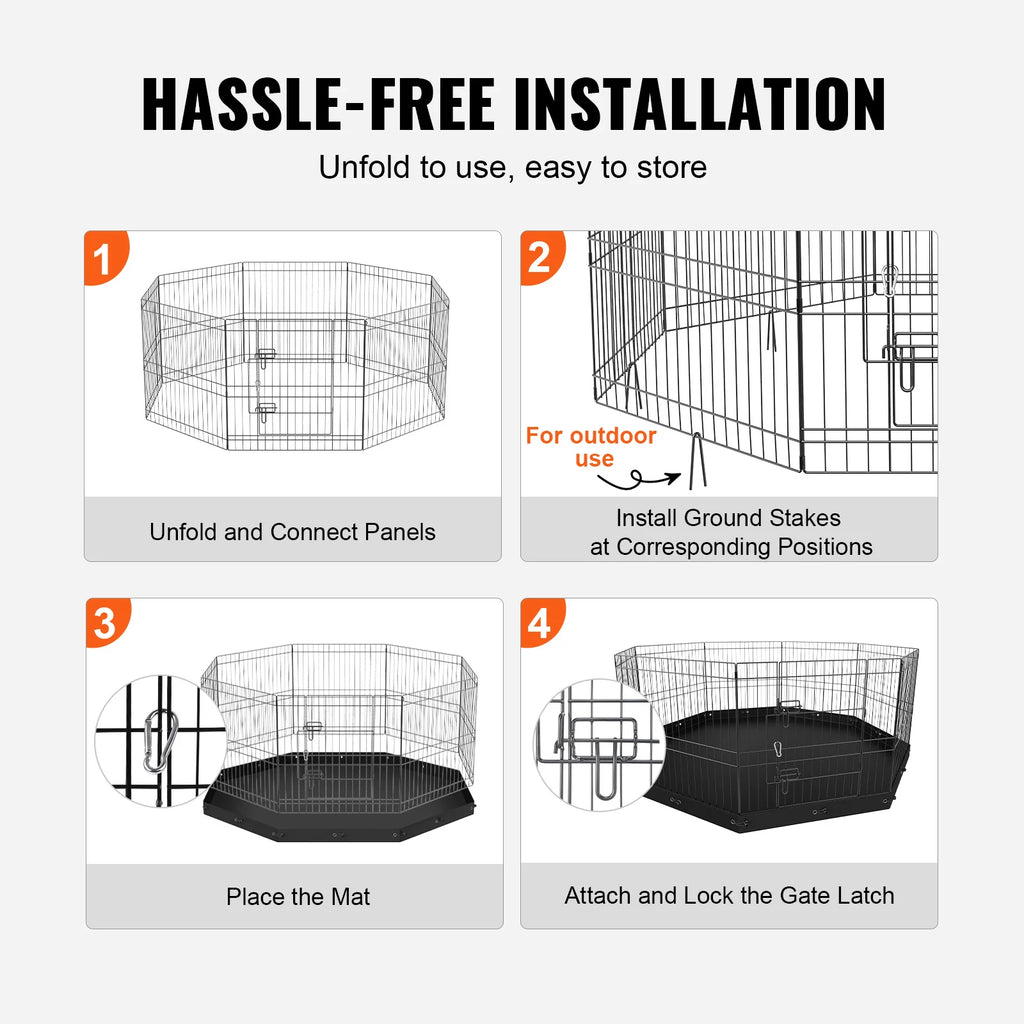 8 Panels Foldable Metal Playpen with Bottom Pad Cover
