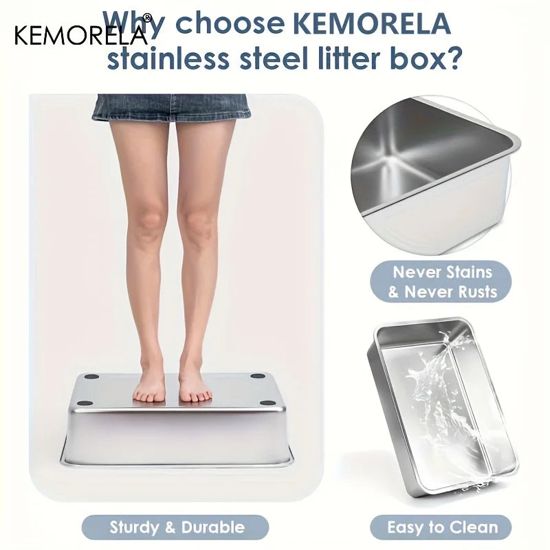 1PC 6-Inch L stainless Steel Cat Litter Box with Scoop Pedal