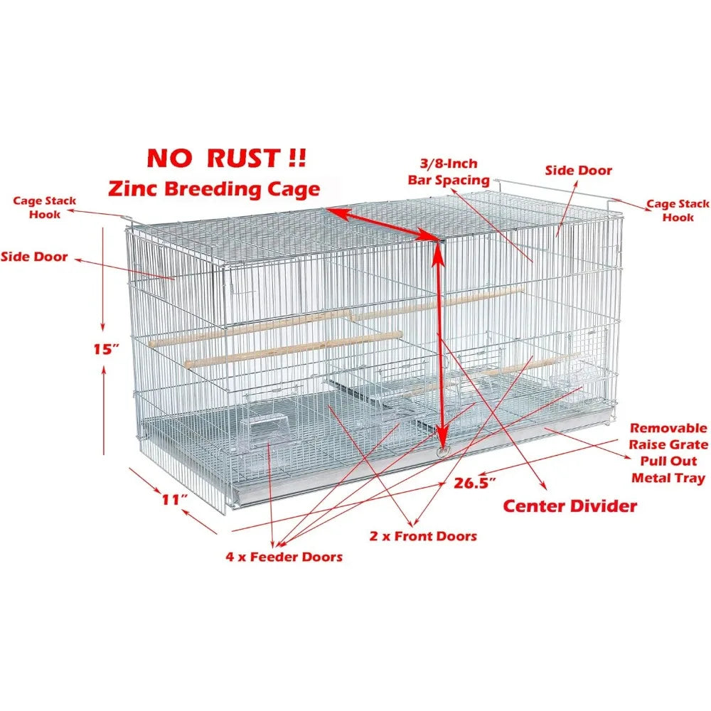 Stainless Steel Galvanized Zinc-Plated Double Breeder Bird Cage with Stack and Lock System