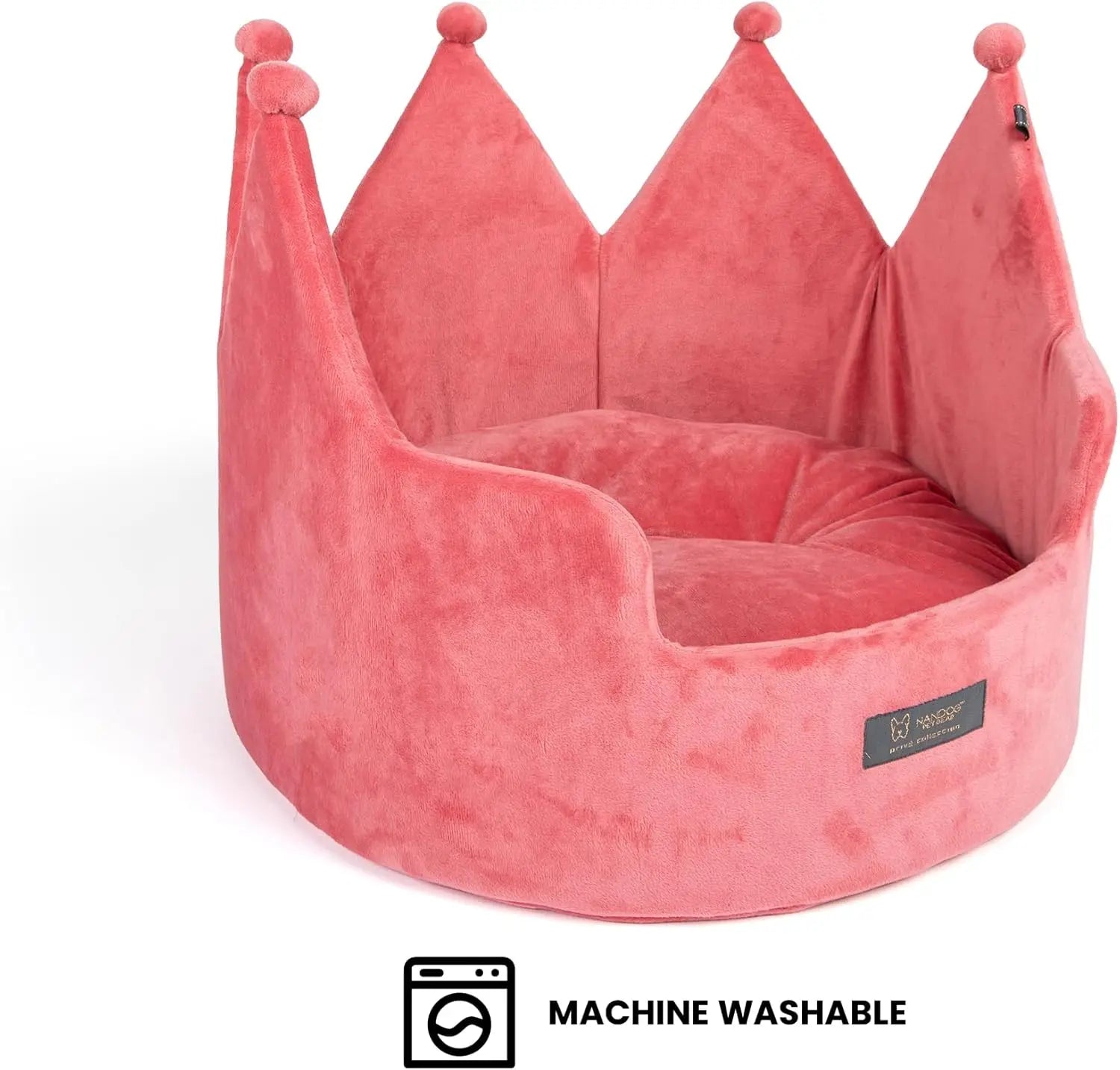 Cozy Crown Pet Bed for Small Dogs & Cats - Soft Plush Round Design, Washable, Pink Medium Size