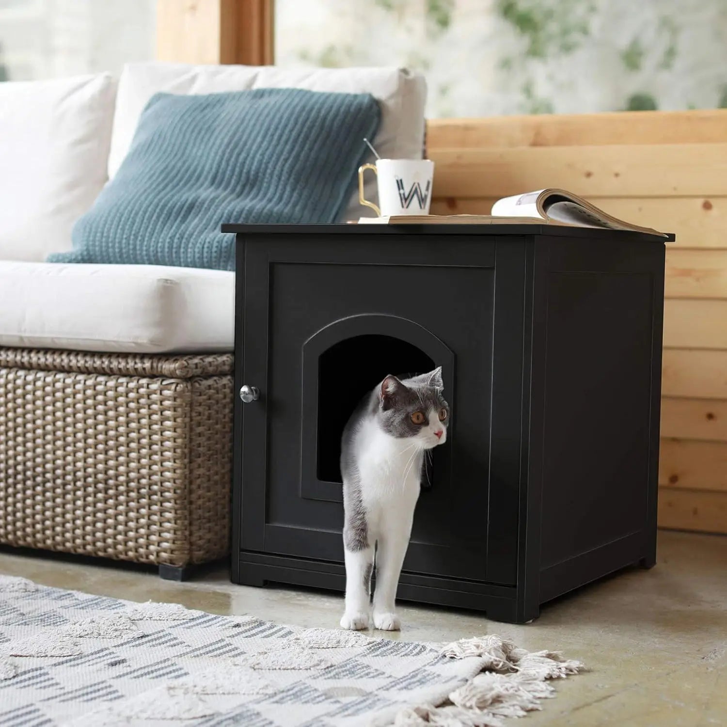 Hidden Litter Box Furniture Cabinet for Cats Easy Assembly
