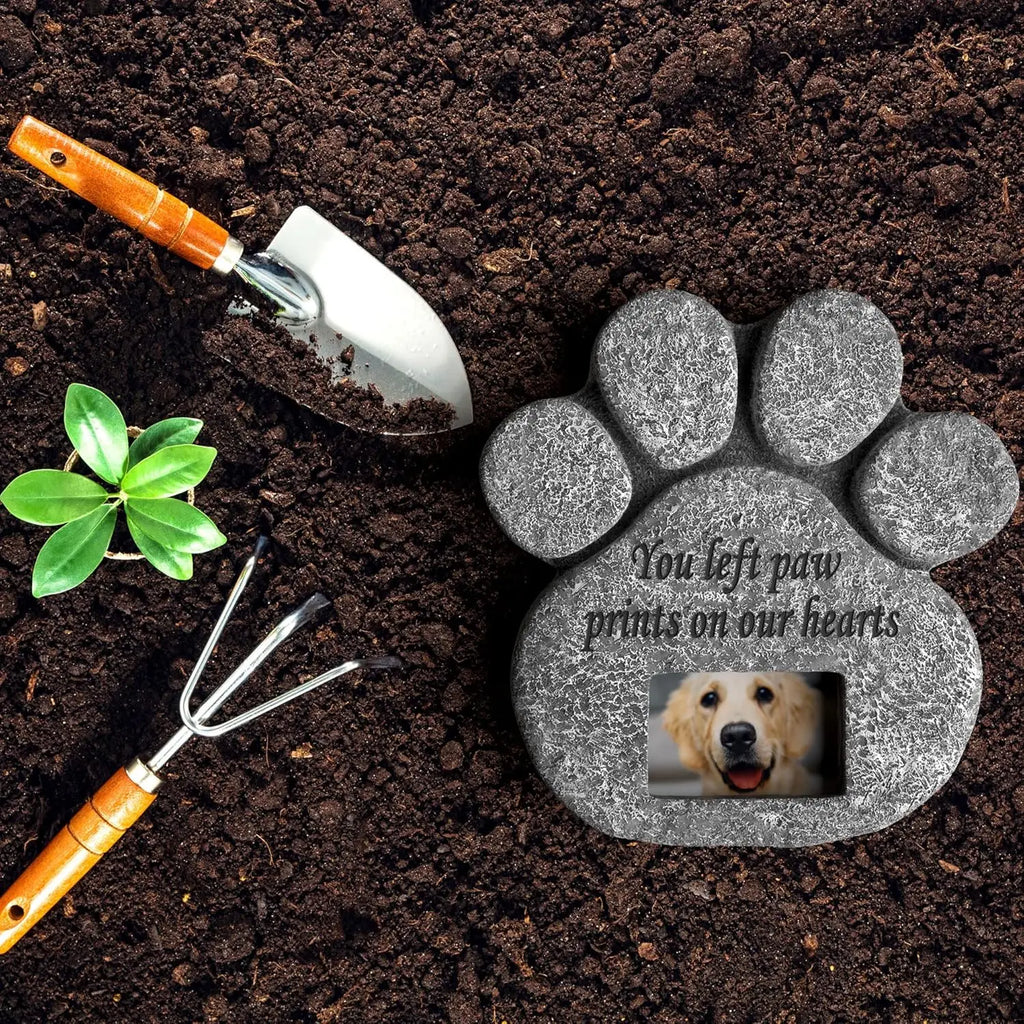 You Left Paw Prints On Our Hearts' Memorial Stone, Grave Marker with  Photo Frame Slot