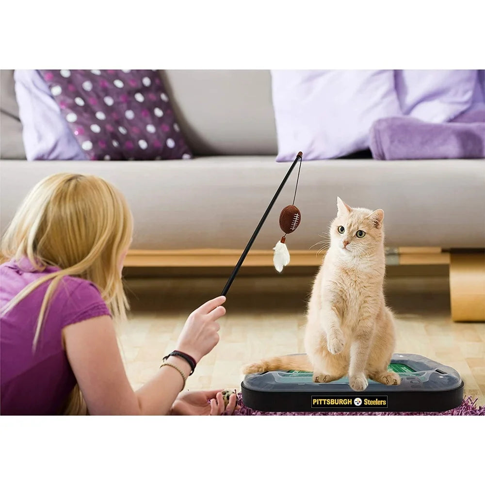 NFL Pittsburgh Steelers Cat Scratcher Toy with Catnip Rolling Ball Plush Feather Interactive Toy Cats