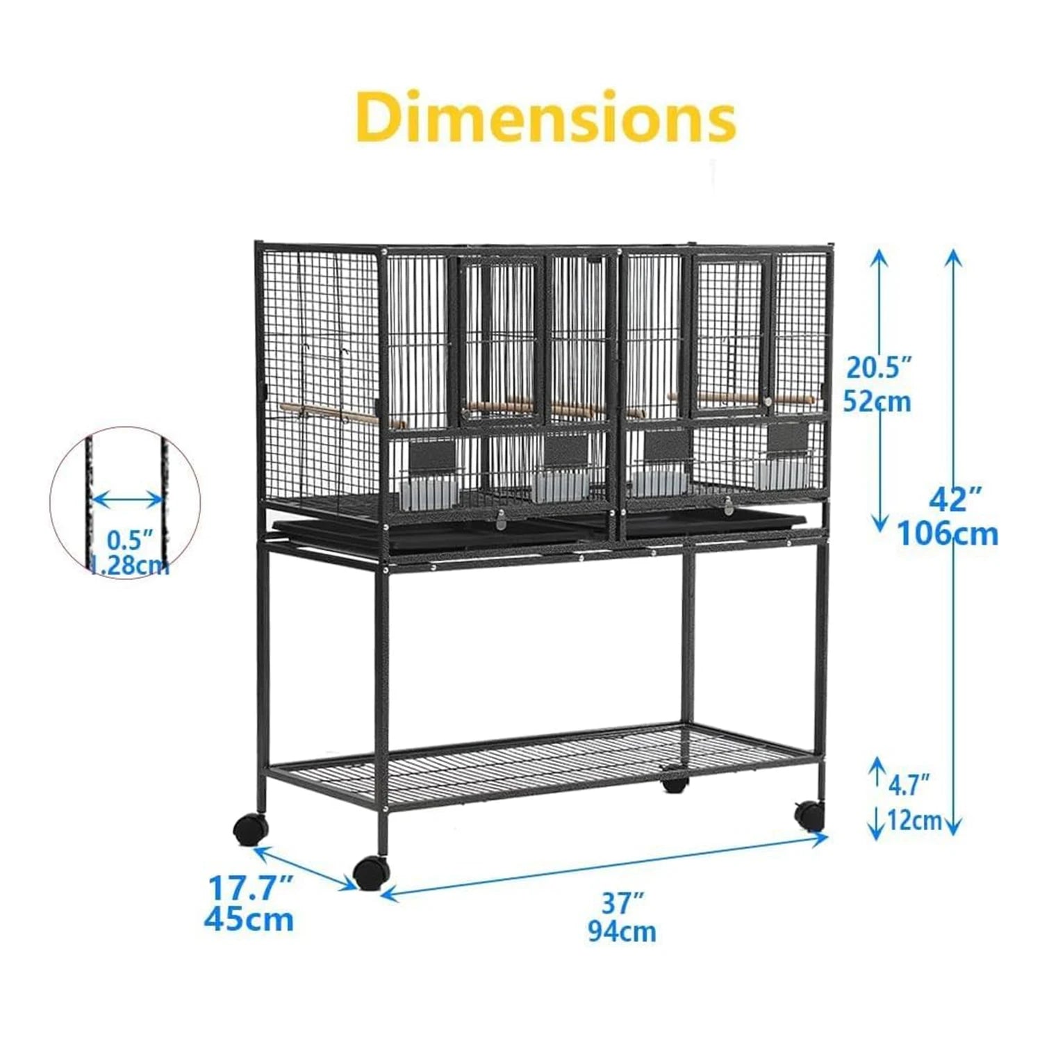 Breeding Flight Bird Cage with Detachable Rolling Stand Breeder Cage with Perches, Food Boxes, Slide-Out Tray and Storage Shelf