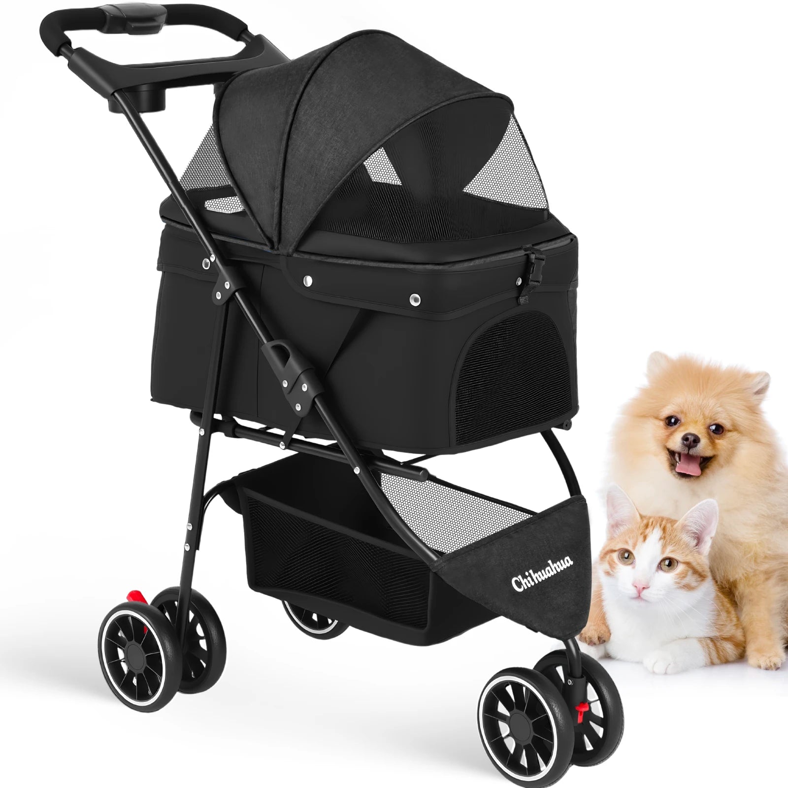 Portable Dog Stroller 3 Wheels for Small Medium Dogs Foldable Pet Travel Carriage Stroller