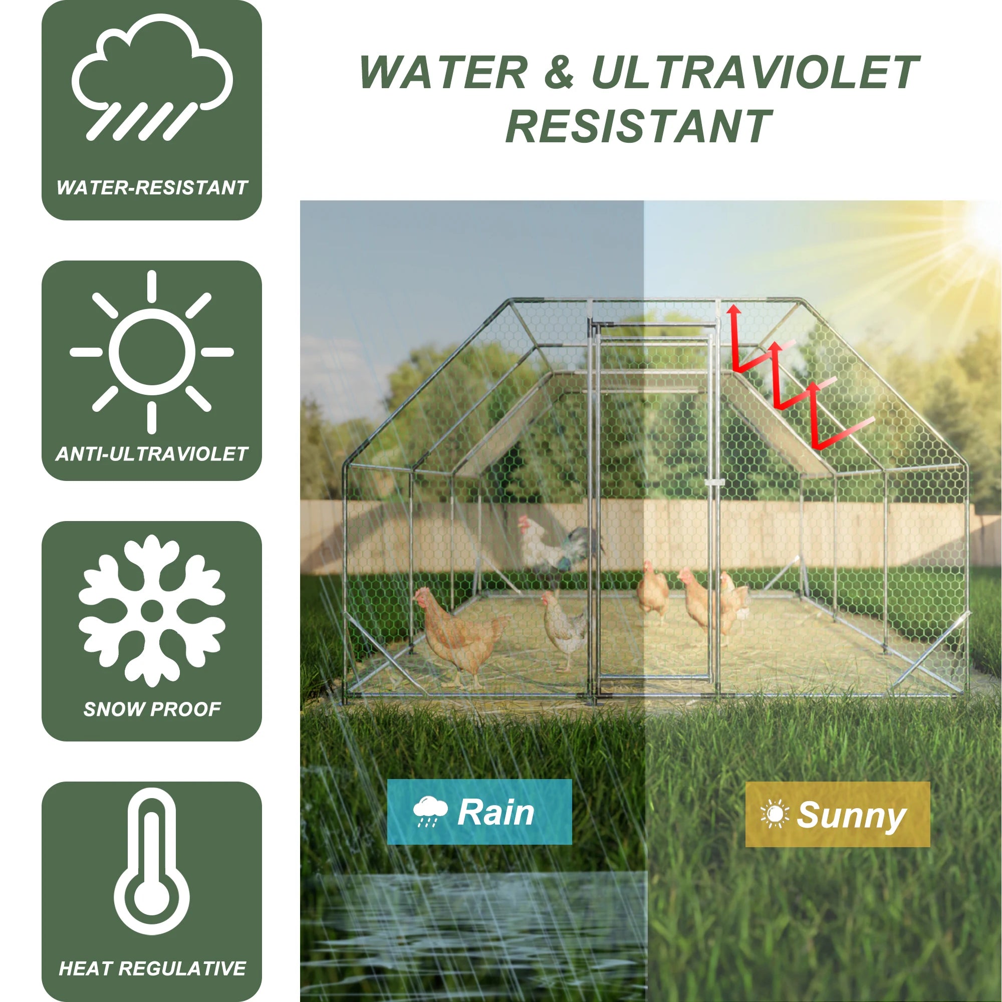 Large Metal Chicken Coop Chicken Run With Waterproof Cover Outdoor Walk-in Poultry Enclosure Pen For Yard Farm