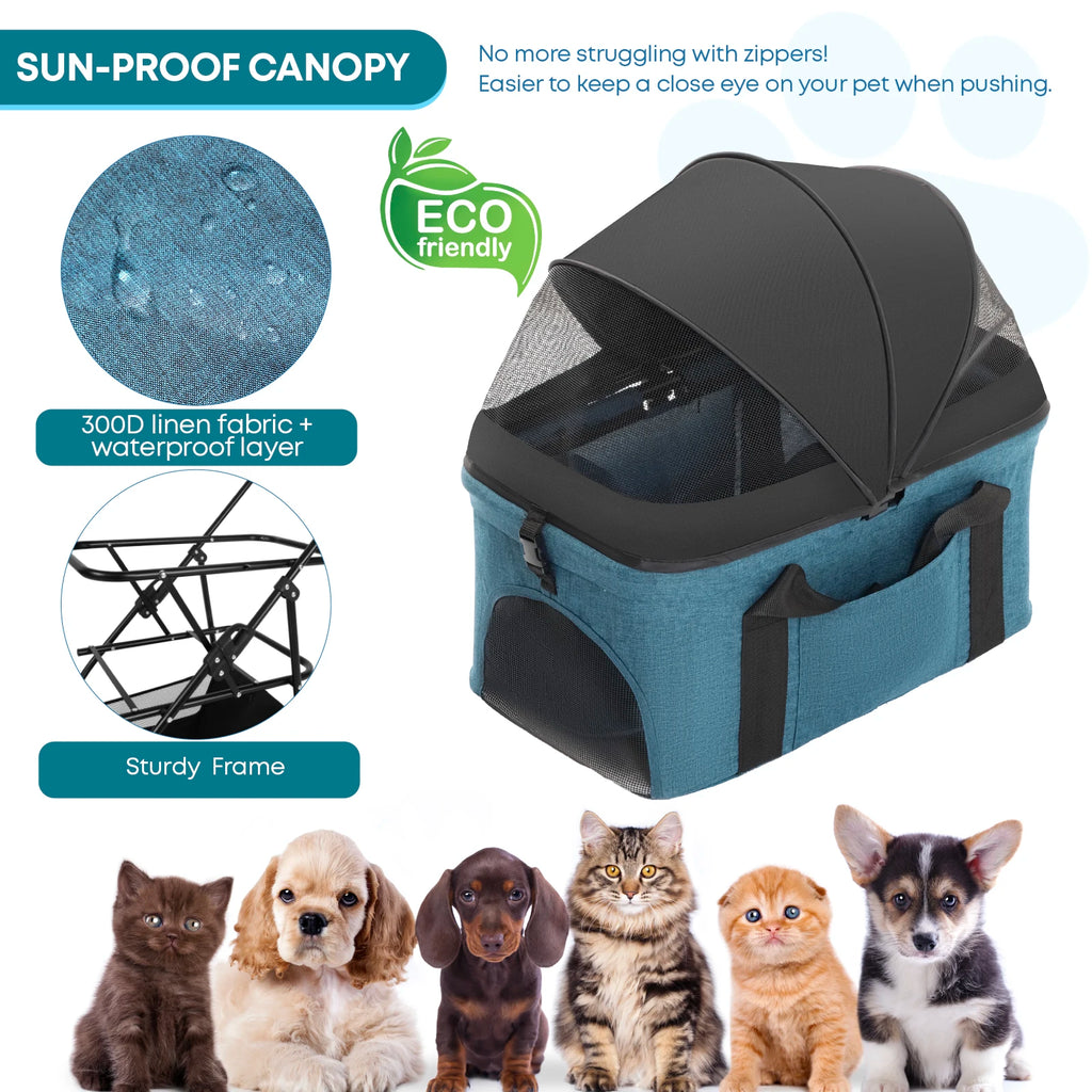 Canopy 4 Wheels Pet Strolling Cart for Small/Medium Dogs and Cats with Removable Carrier