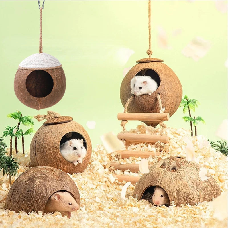 Hamster House Bite-resistant Natural Small Pet Coconut Cages Guinea-pig Hamster Hideout House Toy Wooden House