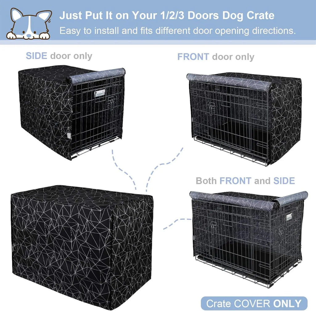 Explore Land Pattern Dog Crate Cover for 24" Wire Cage, Heavy-Duty Polyester with 1-3 Doors for Standard Metal Pet Kennel