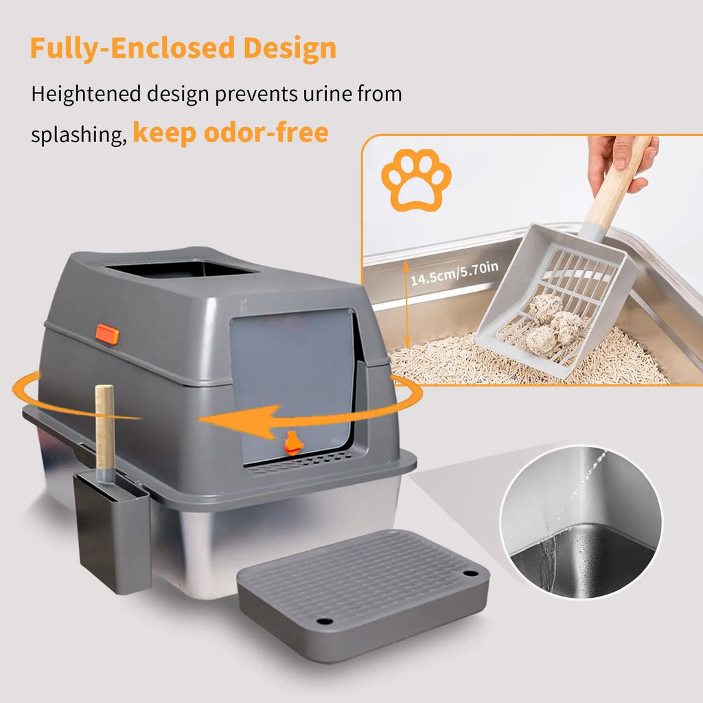 Bingopaw Cat Litter Box with Lid, Enclosed Potty, Large Top Entry Anti-Splashing Toilet, Easy to Clean Including Litter Scoop