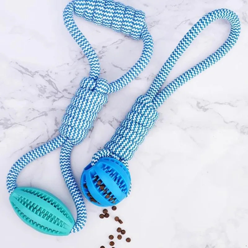 Interactive Dog Treat Ball 18x13cm, Chew Resistant Rope Toy with Food Dispensing for Mental Stimulation