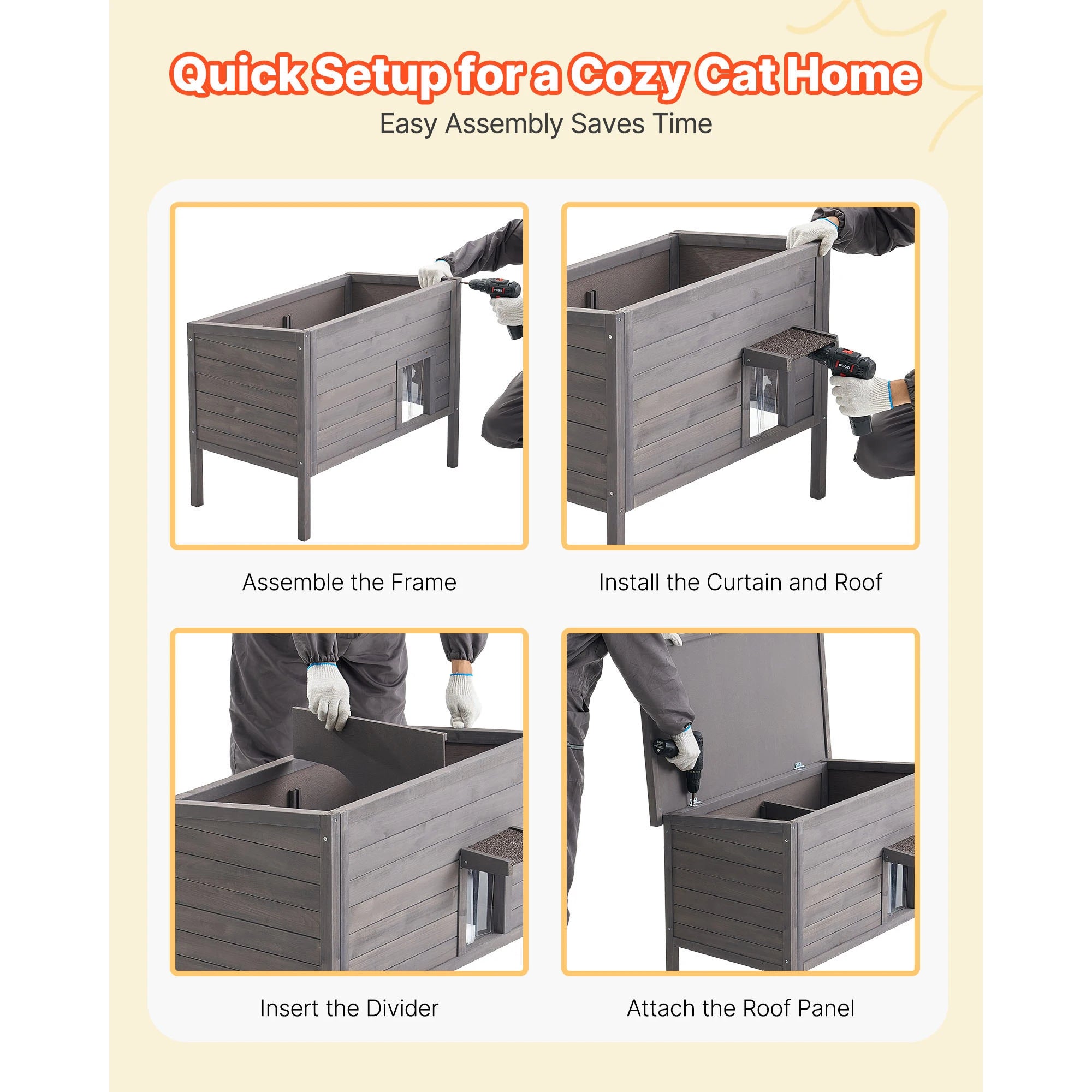 Insulated Wooden House for Outdoor Cats with Heating Pad Openable Asphalt Roof for 1-3 Cats