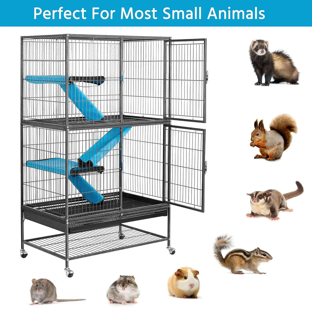 54'' Rolling  Large 4-Tiers Chinchilla Cage Small Animal Cag