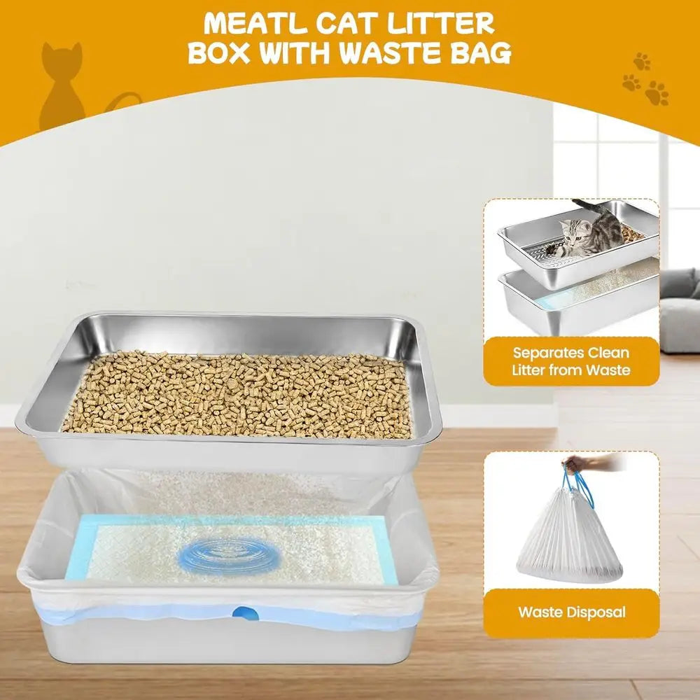 XXL Stainless Steel Sifting Cat Litter Box, 23.6x15.7x8, Large Metal Pan for Pine Pellets