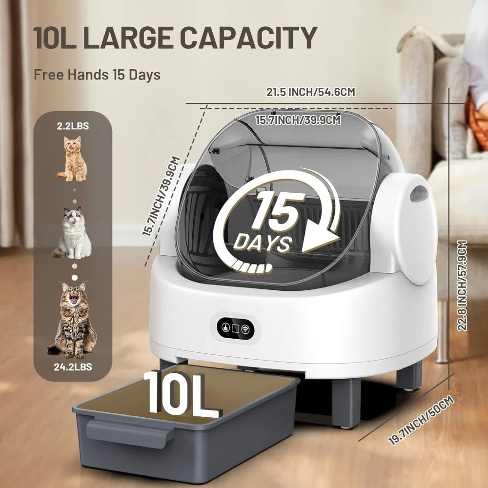 Automatic Cat Litter Box smart APP Control, Triple Safety Sensors,Odor-Free,1 Roll Bags & 1 Mat