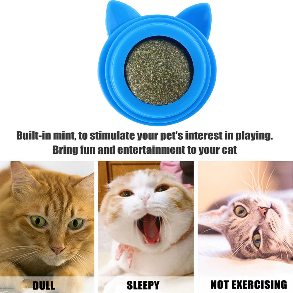 Rotatable Cat Cleaning Toy Self-Adhesive Catnip Wall Balls for Cats Teeth Cleaning