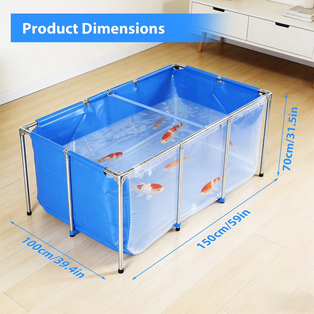 Above Ground Fish Tank with Frame & Drain Valve Transparent Fish Pond Clear Viewing Panel for Ornamental Fish & Outdoor Use