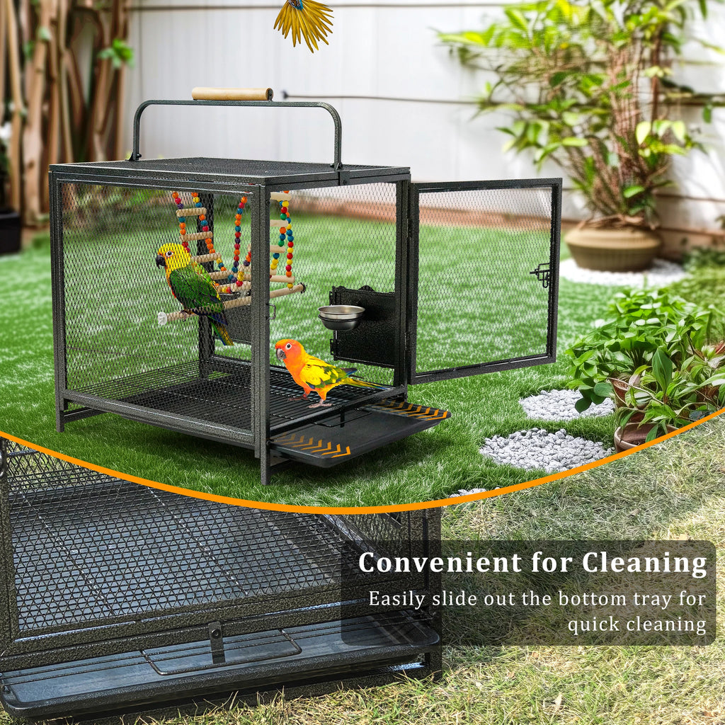 22 Inch Wrought Iron Bird Travel Carrier Cage for Parrots Conures Lovebird Cockatiel Parakeets