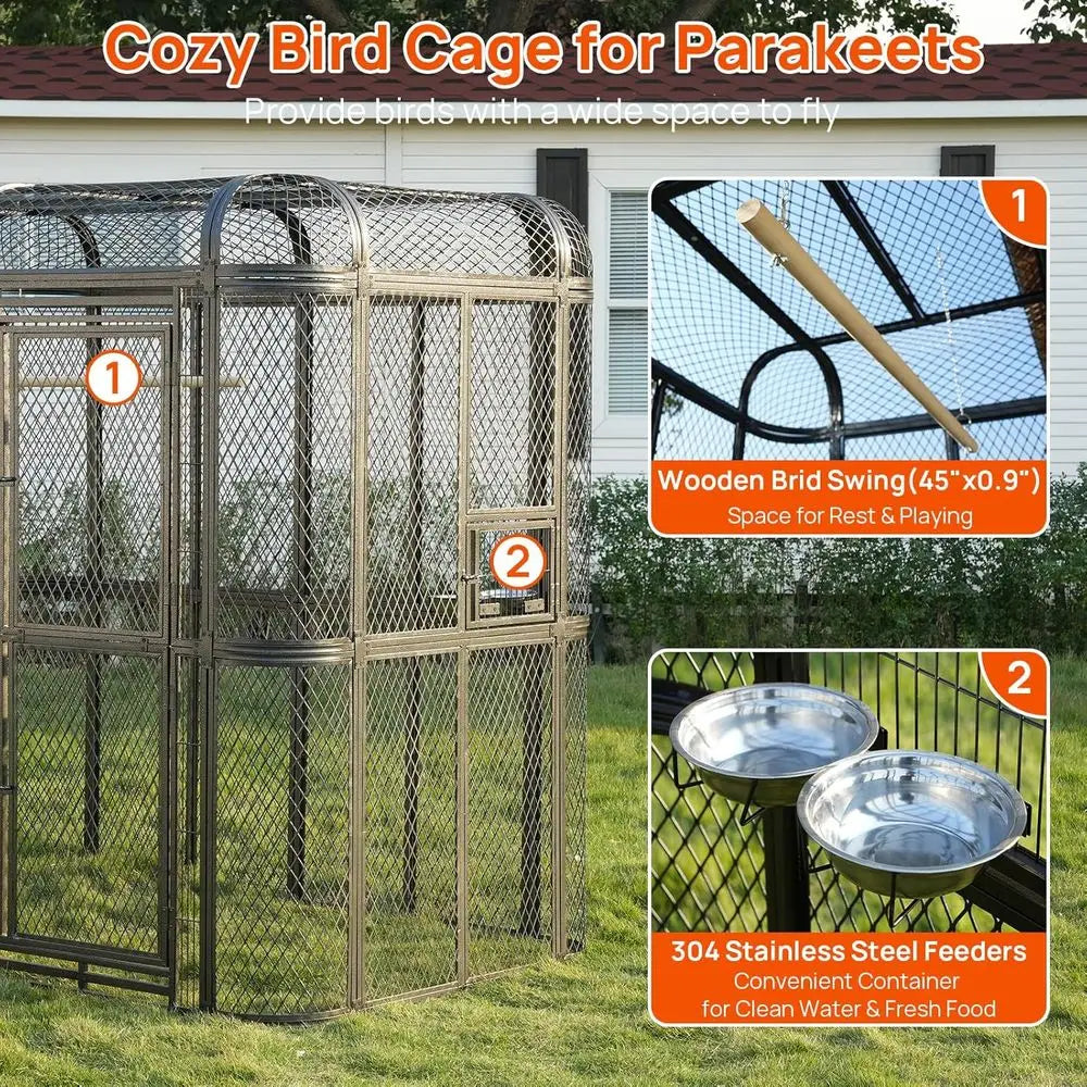 Walk-in Cage 77-inch Heavy Duty Birdcage Outdoor Diamond Grid Aviary Parrot Cage Wide Flight Metal Birdcage