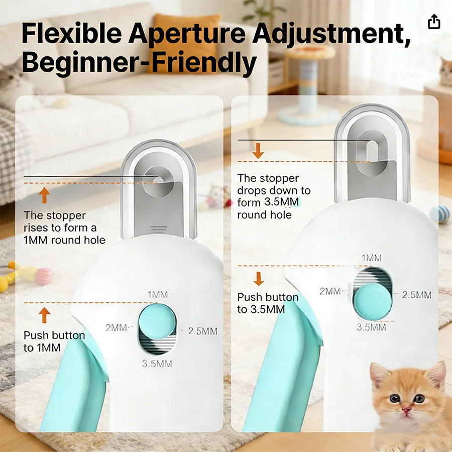 Cat & Dog Nail Clipper with File, Adjustable Round Hole Safe Trimmer for Home Pet Grooming