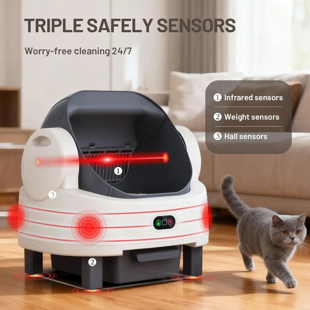 Automatic Cat Litter Box smart APP Control, Triple Safety Sensors,Odor-Free,1 Roll Bags & 1 Mat