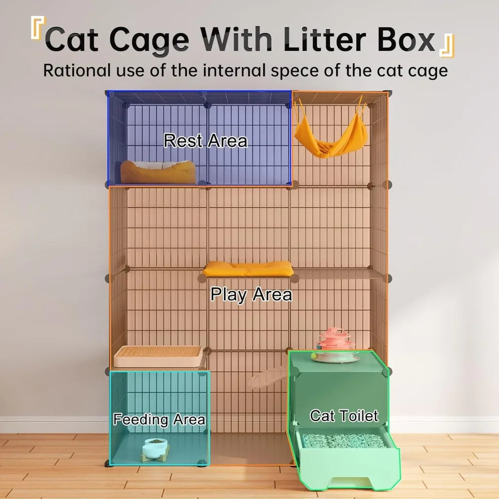 Oneluck Large Cat Cage with Litter Box, 4-Tier DIY Enclosures Detachable Metal Wire Kennel