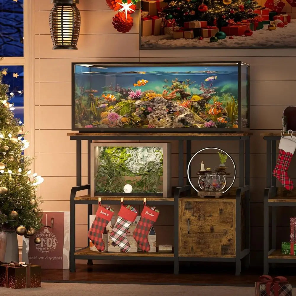 3-Level Heavy-Duty 29 Gallon Aquarium Stand with Storage, 750 lbs Capacity, Retro Brown