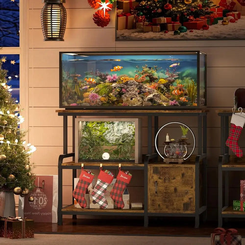 3-Level Heavy-Duty 29 Gallon Aquarium Stand with Storage, 750 lbs Capacity, Retro Brown