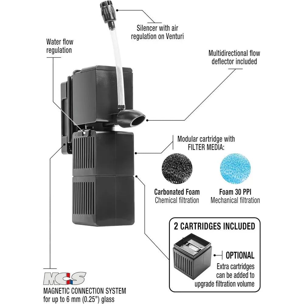 250 Internal 65 GPH Aquarium Power Filter up to 13 Gallon Aquariums | Quiet Spray Bar Mini Turtle Pond Tank