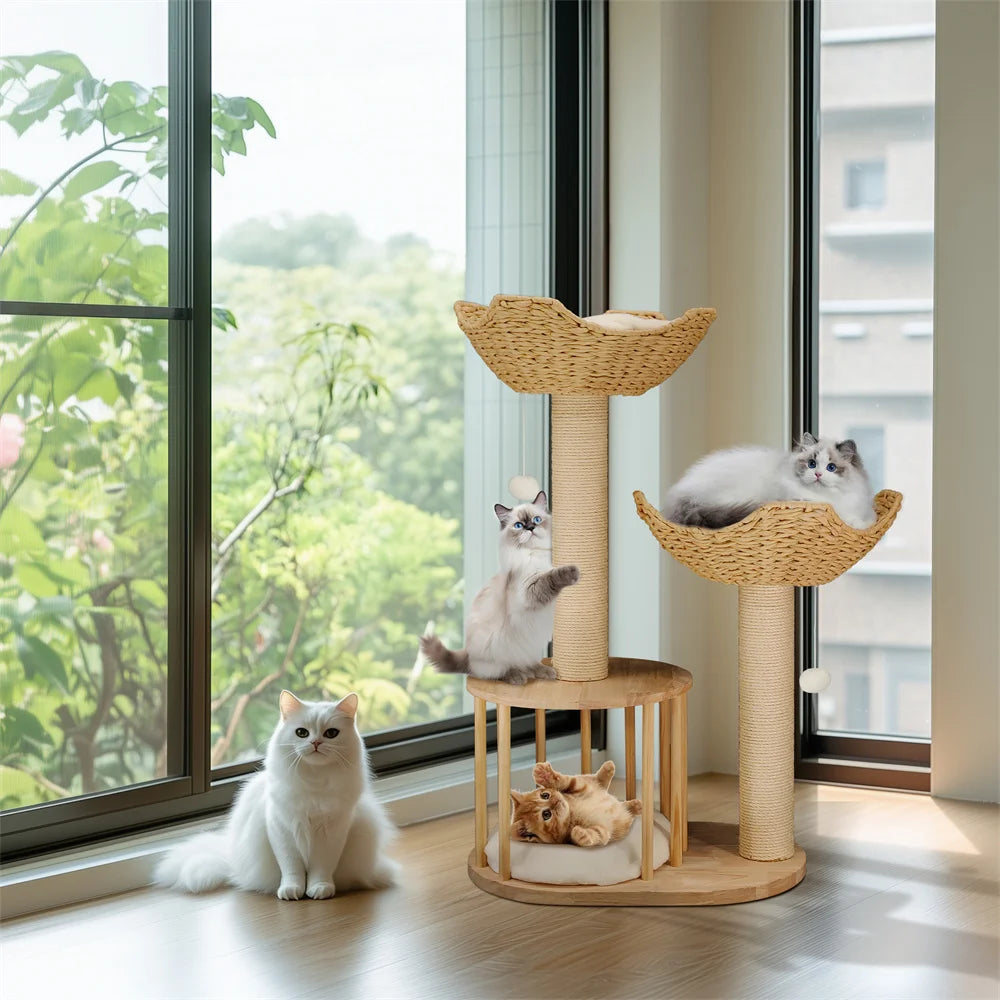 3-Tier Cat Tree do Sisal Rope Scratching Posts and Hanging Toy Tower for Indoor Kitties