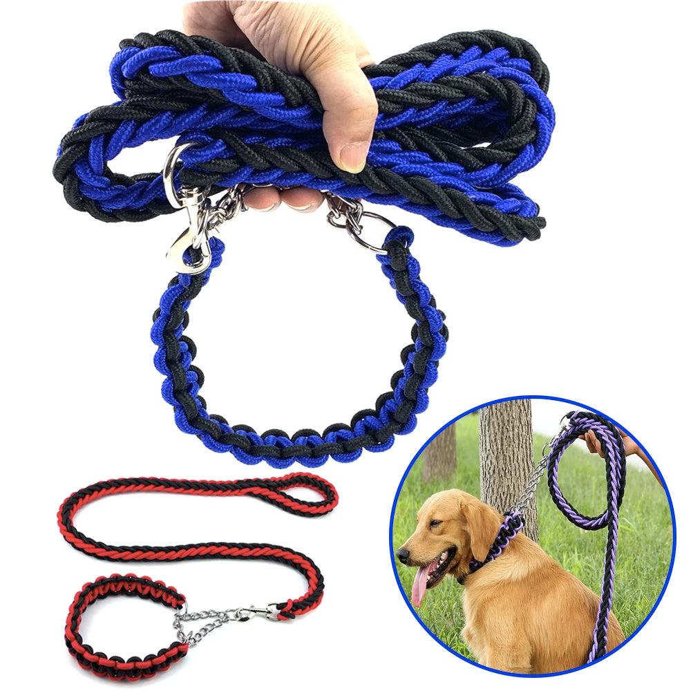 Nylon Braided Dog Collar And Leash Set Traction Rope For Small Medium Large Dog
